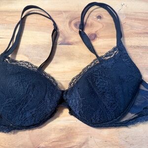 La Perla Lightly Padded Black Lace Bra 34 D Made in Italy